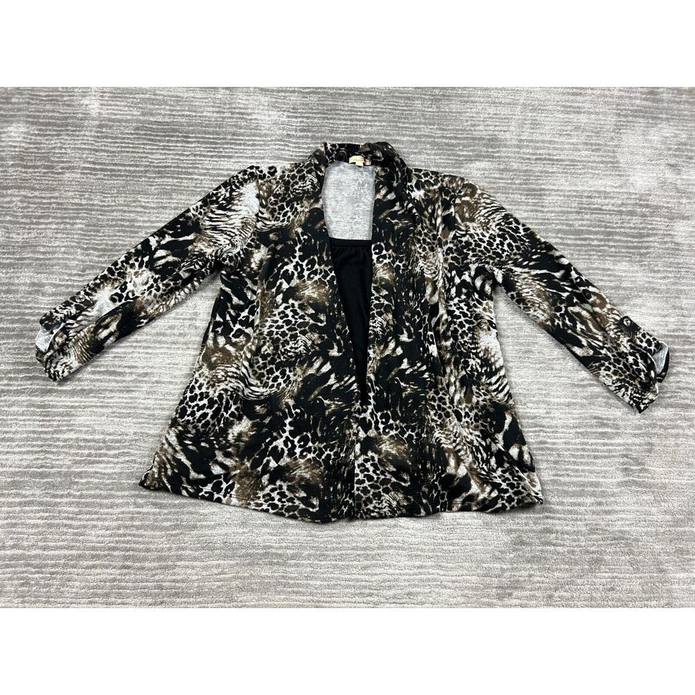 Choices Sweater Womens‎ Large Animal Print Long Sleeve Built In Tank Cardigan